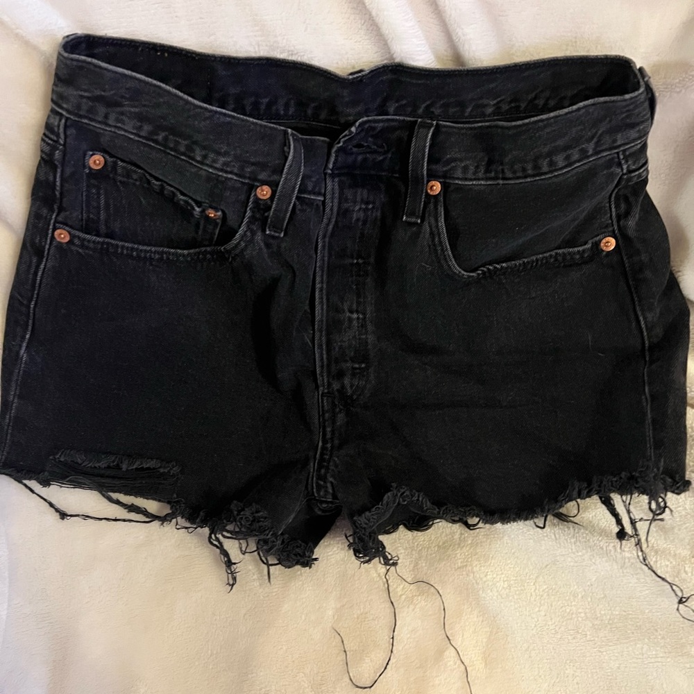 Levi’s 501 Black Distressed High-waist Shorts